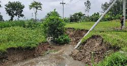 শেরপুরে পানি নিষ্কাশনের তীব্র স্রোতে ভাঙন আতঙ্ক